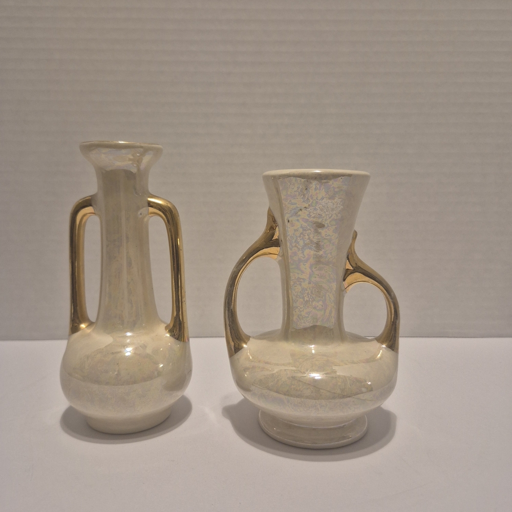 Pearl China Co Cream and Gold Vases